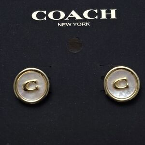 Coach Signature Mother Of Pearl Coin Stud Earrings